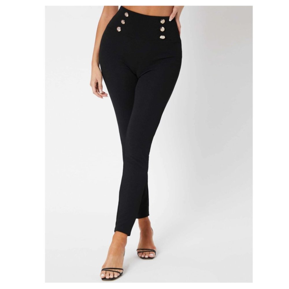 Tall Button Detail Wide Waistband Skinny Pants